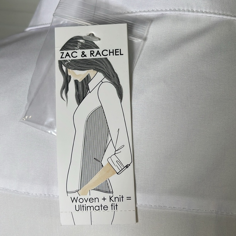 New: Zac & Rachel. Bottom down women’s shirt, color: White. Size: L.Woven + Knit - Picture 9 of 15